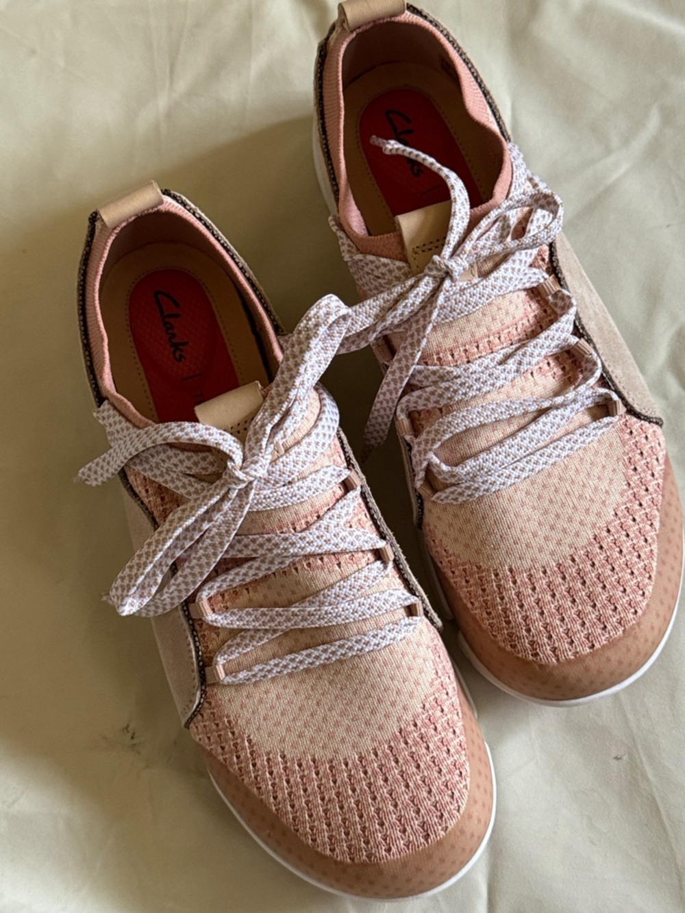 Clarks Women’s Blush Pink Knit Lace-Up Sneakers